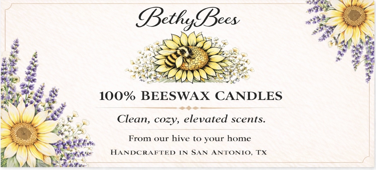 BethyBees — 100% beeswax candles, clean, cozy, elevated scents. Handcrafted in San Antonio, TX.